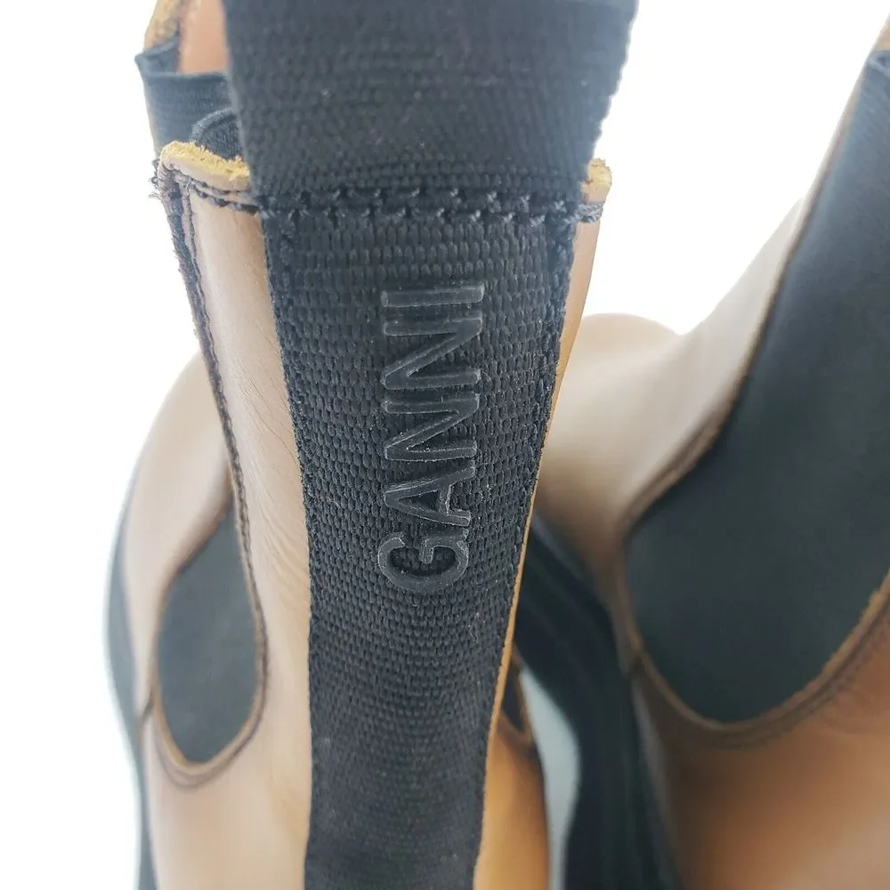 Ganni Womens Ankle Leather Boots Chelsea Platform Brown